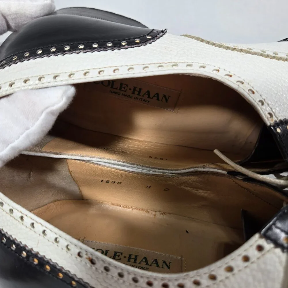Vintage SPECTATOR COLE HAAN Black&White Wingtip Oxford Dress Shoes Size 9D ITALY - Picture 15 of 17